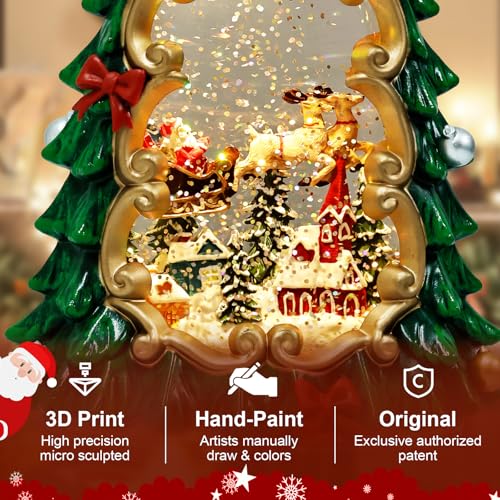 Elevonix Christmas Tree Snow Globe Lantern with Music & Timer - Lighted Holiday Decoration