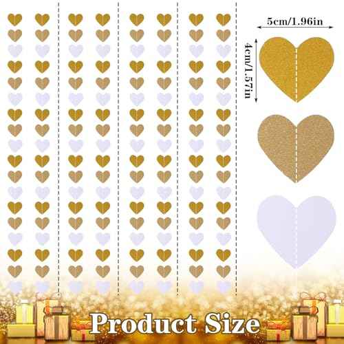White-Gold Champagne Party-Decorations Heart Streamers Garland 52ft Hanging Streamers Banner Christmas Engagement Hanging Decoration Streamer Banner for Anniversary Wedding Birthday Bachelorette