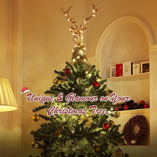Roylvan 16-inch Reindeer Christmas Tree Topper with Timer & Remote, Laser Finish
