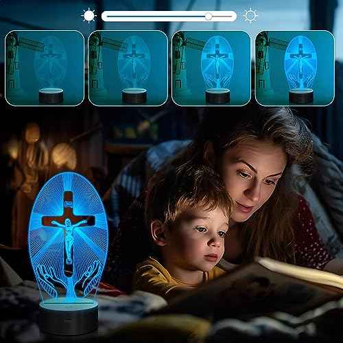 Attivolife Cross 3D Night Light, Jesus Catholic Illusion Hologram Lamp 16 Color Changing with Remote Control + Timer, LED Best Birthday Christian Gift for Religious Women Mothers Day Present