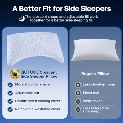 QUTOOL Crescent Pillow for Side Sleepers Queen Size 1 Pack Shoulder Support Adjustable Loft
