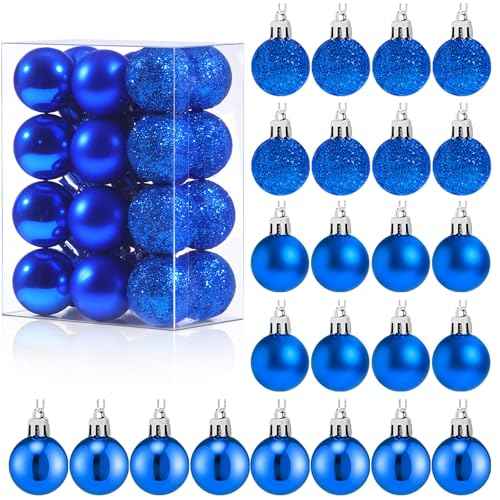 GOOTRADES Set of 24 Mini Shatterproof Christmas Balls Tree Ornaments Party Decoration, 3cm/1.1'' (Blue)