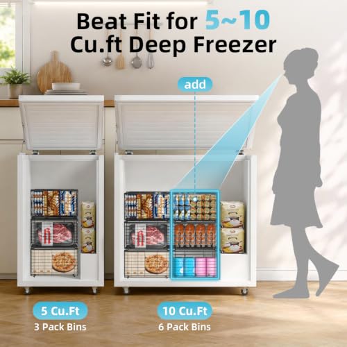 Freezer Organizer Bins 6 Pack Large Deep Freezer Storage Baskets - Black