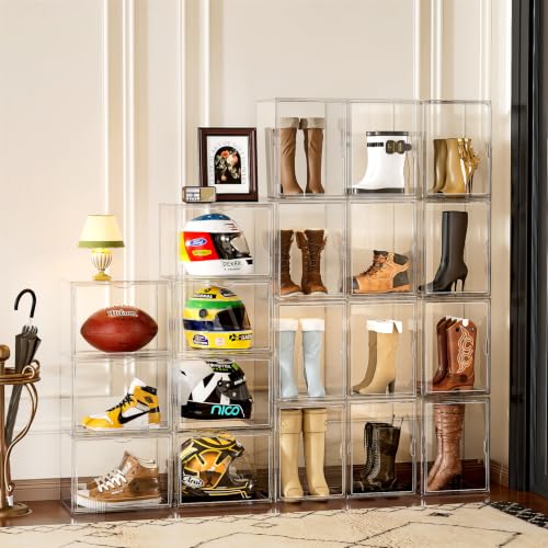 MSHOMELY 4 Pack Tall Boot Storage Organizer with Clear Magnetic Door, Stackable & Visibility