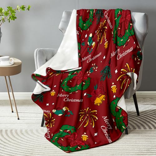 Cute Mouse Head Christmas Blanket for Kids Children Xmas Winter Wreath Holiday Red Green Birthday Presents Home Bedroom Decor Soft Cozy Plush Throw Blankets 50"x60"