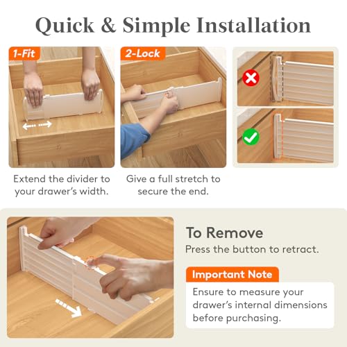 Lifewit 5-Inch Adjustable Drawer Dividers - 8 Pack, Deep Closet & Clothes Organizer (5"H, 11.5-18.5"L)