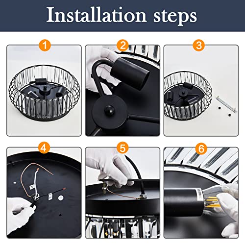 Black 3-Light Flush Mount Ceiling Light Fixture Modern Crystal Chandelier Indoor Lighting