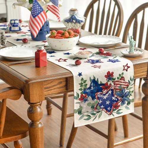 Artoid Mode 13" x 48" Eucalyptus Stars Patriotic Table Runner Beige