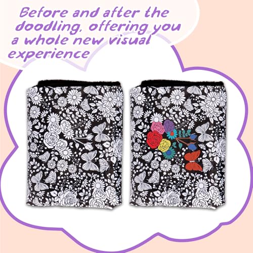 ZHOYIMIMI DIY Cozy Coloring Blanket with 24 Markers - Flower Variation, Personalizable Art Blanket for Kids & Adults