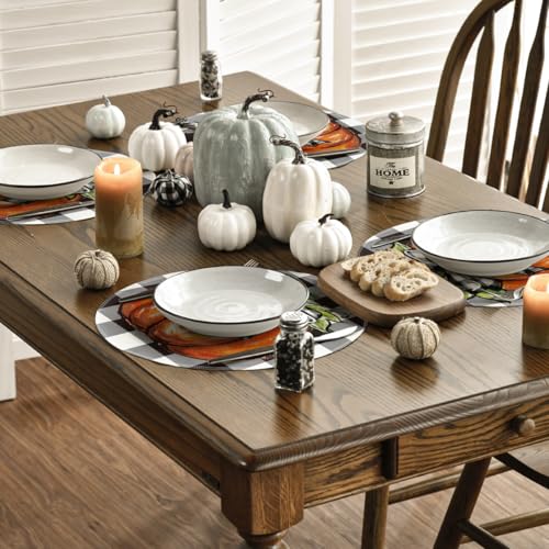 Artoid Mode Buffalo Plaid Pumpkin Round Placemats 14" Set of 4 Black/Orange
