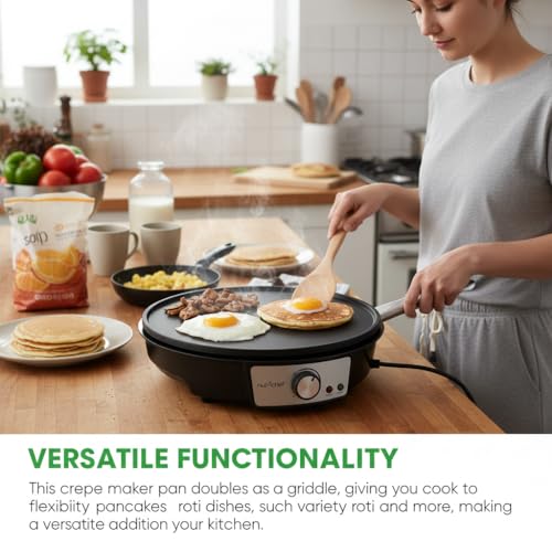 Nutrichef Electric Crepe Maker Pan & Griddle | 12 Inch Nonstick