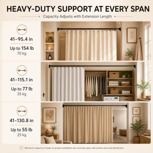 Heavy-Duty Tension Curtain Rod 41-126 Inch No-Drill Adjustable Shower & Window Rod