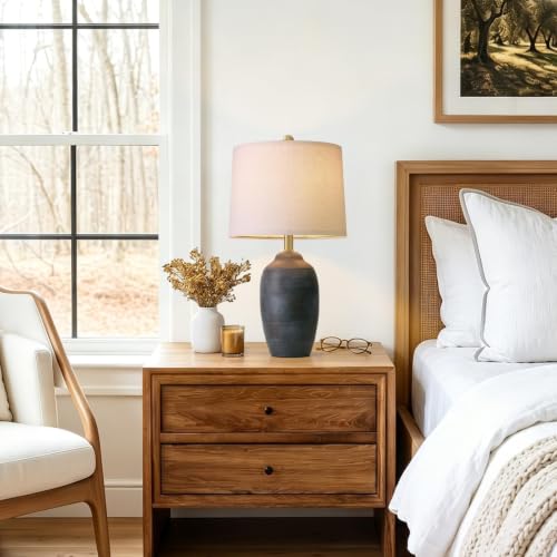 Vortether 24.5" Vintage Ceramic Table Lamp - Black, Mid-Century Farmhouse Style