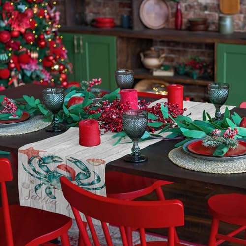 RisQiten 13x90 Inch Christmas Crab Table Runner - Holiday Xmas Decor