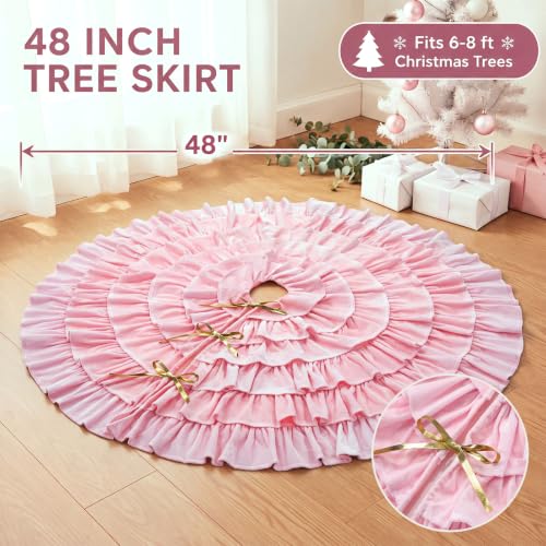 Velvet Christmas Tree Skirt 48 inch 5-tier Pink – Vertintong