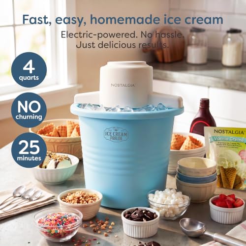 4 Qt Electric Ice Cream Maker - Blue Soft Serve Machine for Frozen Yogurt & Gelato