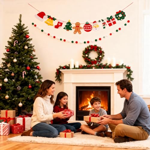 Dllesifvn Christmas Banner Set - 2 Felt Holiday Garlands with Ginger & Jingle Elements, Indoor Festive Decor, Variation A