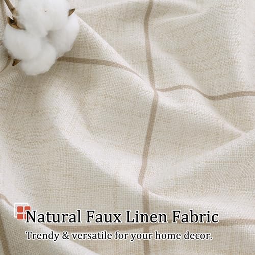 Natural 52x84 Inch Boho Plaid Linen Blackout Curtains - Pack of 2