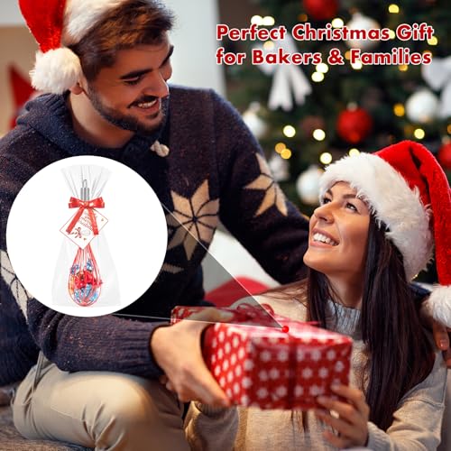 24PCS Christmas Red Silicone Whisks Gift Set with Greeting Cards & Ribbons - 10 Inch