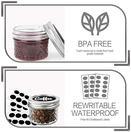 40 Pack Mason Jars with Lids - 4oz Canning Jelly Jars, Food Grade, Vintage Style