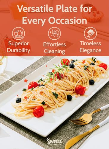 Sweese 15.5 Inch White Porcelain Serving Platters Set of 4 - Rectangular Food Trays for Parties and Catering