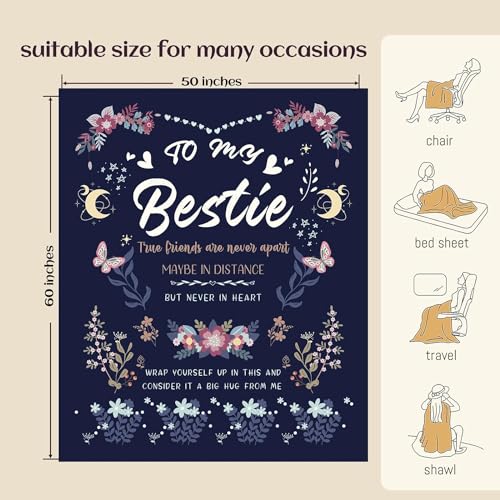 Blue Bestie Gift Blanket 60x50 Inch - Flannel Throw for Women, Thinking of You