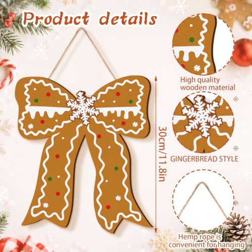 Yousoontic Gingerbread Christmas Door Sign with Bow - Holiday Decor, Indoor & Outdoor Ready