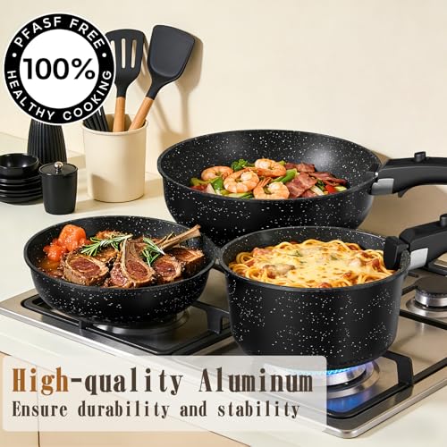 Umite Chef Black 21-Piece Non-Stick Ceramic Cookware Set with Detachable Handles
