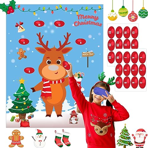 Christmas Reindeer Pin the Nose Party Game with 24 Stickers Kids & Adults