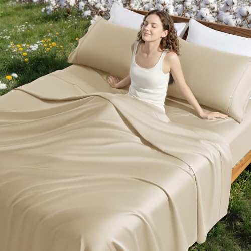 Egyptian Cotton King Sheet Set - 1000 Thread Count, Beige, Deep Pocket