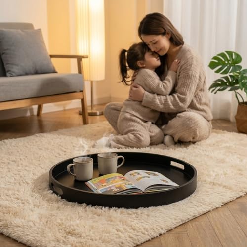 Large Round Ottoman Serving Tray 22 Inch Black Modern Home Decor