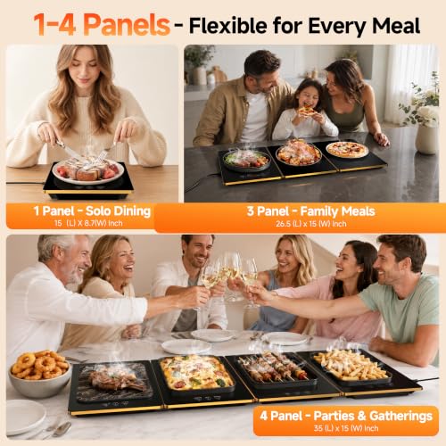 WeGuard 4-in-1 Electric Warming Tray for Buffet Parties, Large 35x15 Inch Food Warmer with Adjustable Temperature & Timer