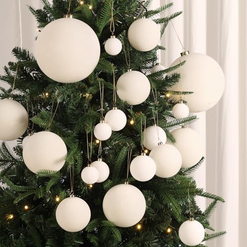 Woonfond 60-Piece Velvet Christmas Ball Ornaments Set, White (6 sizes)