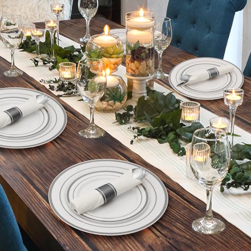 175-Piece Silver Plastic Dinnerware Set for 25 Guests - Party Plates, Cups & Utensils