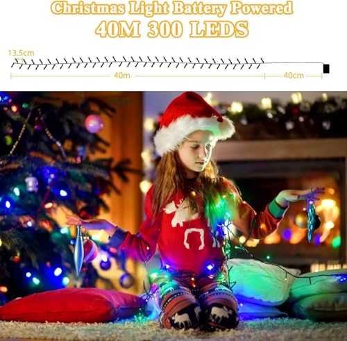 Marchpower Multicolor Battery Operated Christmas String Lights 132ft 300 LEDs 8 Modes Waterproof Outdoor Indoor