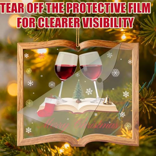 Zoacrn Book-Shaped Wine Cup Acrylic Christmas Ornament, 10cm, Personalized Clear Ornament