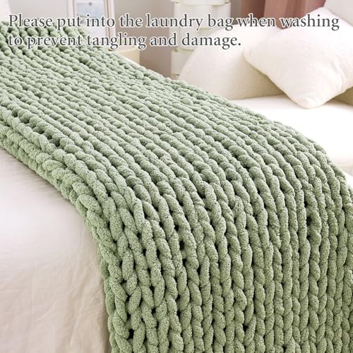 Admitrack Sage Green Chunky Knit Blanket Throw 60x80 - Cozy Couch Decor