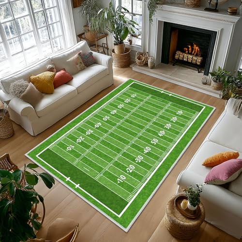 Green 5x7 Football Field Area Rug - Non-Slip Indoor Carpet for Living Room