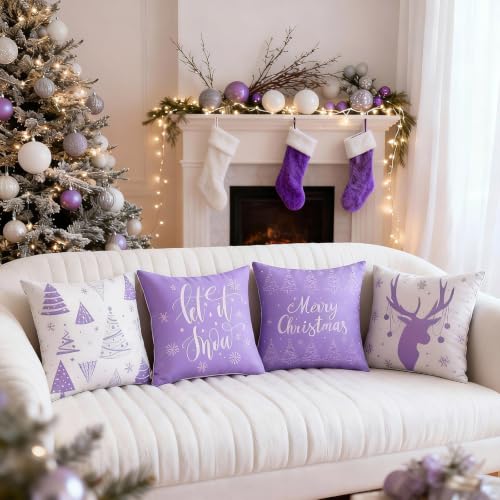 VitalCozy Lilac Purple Christmas Snowflake Throw Pillow Covers 6-Pack