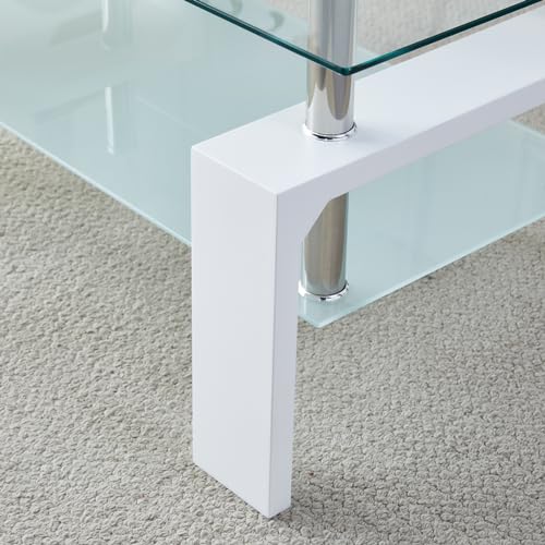 White Rectangle Glass Coffee Table - Modern Living Room Accent Furniture