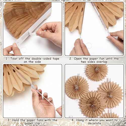 Resholder 9 Pcs Christmas Hanging Decorations Large Paper Fans Neutral Paper Fans Hanging Ornament Kit for Christmas Holiday Party Supplies Home Decorations 10/12/14 Inch(Brown)
