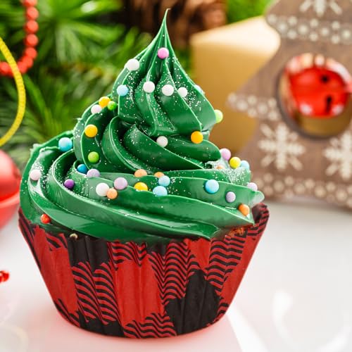 Whaline 600pcs Christmas Buffalo Plaid Cupcake Liners 2 x 1.2 inch, Holiday Paper Baking Cups for Xmas Party