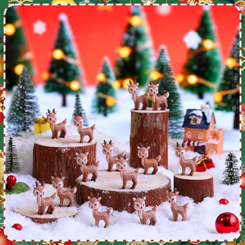 Chunful 100 Pcs Christmas Mini Reindeer Figurines Cute Holiday Deer Decorations