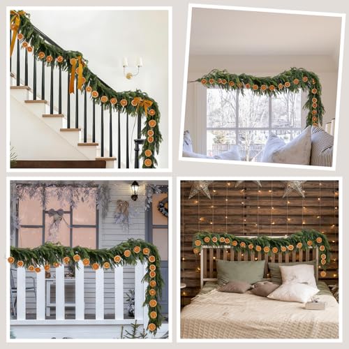 6FT Norfolk Pine Garland with 6.6FT Orange Slice Garland Set for Mantel - ComfyKit