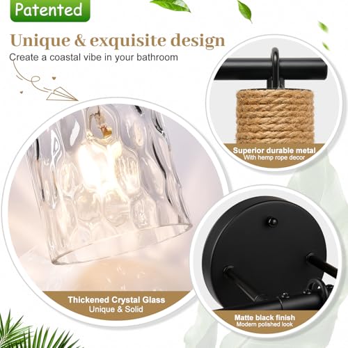 MOKATNG Matte Black 5-Light Coastal Vanity Light with Crystal Glass Shades