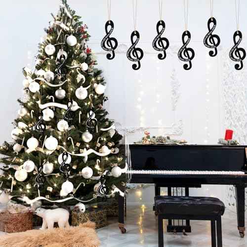 Roowest 12 Pcs 2025 Christmas Music Note Ornaments Treble Clef Hanging Where Words Fail Music Speaks Sign Glitter Acrylic Ornament for Xmas Tree Party Decoration (Black)