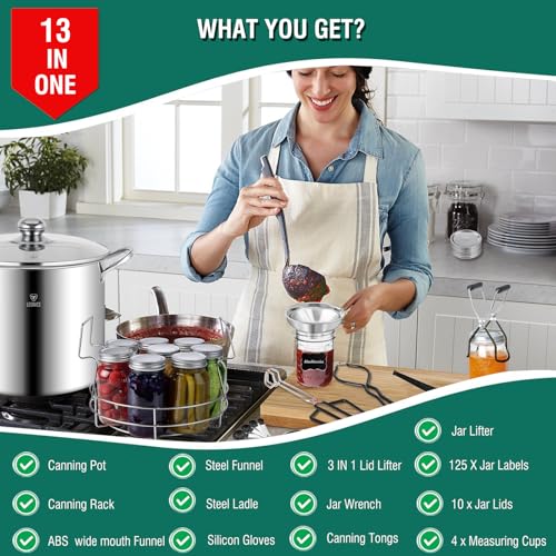 20.5QT Canning Supplies Starter Kit with Water Bath Pot & Rack - Black