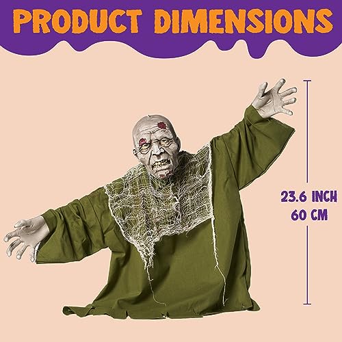 JOYIN Green Animated Zombie Groundbreaker Halloween Yard Decor with Light-Up Eyes & Movable Arms