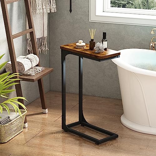QEEIG Narrow C-Shape Side Tables Set of 2 - 7.1 Inch Width, Brown