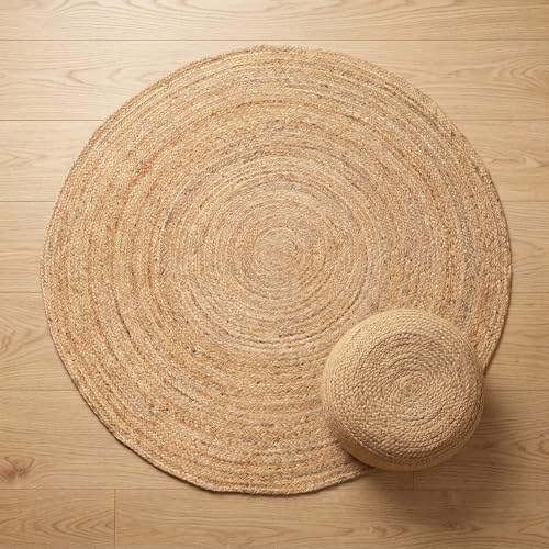 SpoiledHome 5ft Round Natural Jute Area Rug with Non-Slip Backing, Eco-Friendly Farmhouse Decor